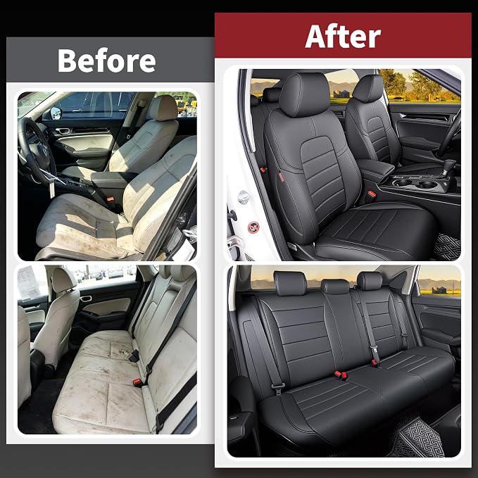 HKZ Custom Fit Civic Seat Cover Full Set for Honda Civic 4 Door (Hatchback 2022-2026 Sport Touring)&(Hatchback 2022-2024 EX-L) 5-Seats Full Set,Leather Seat Protector(Black) - Image 7