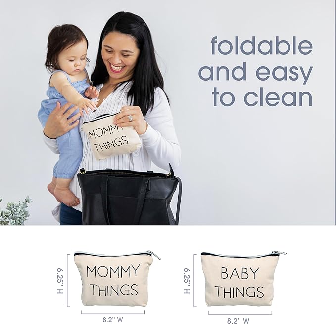 Pearhead Mommy and Baby Things Zipper Pouches, Set of 2, Organizer Bags | Diaper Bag Storage Organizer, Canvas Zipper Organize Bags for Travel or Hospital Bag, New Mom Gift, Cosmetic Makeup Bag - Image 3