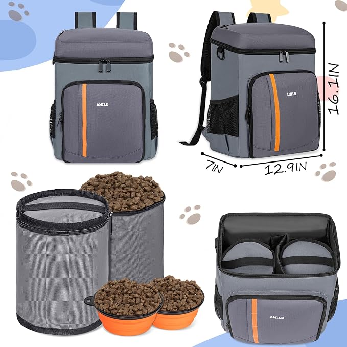 ANILD Dog Travel Bag Backpack, Flight-Ready TSA-Approved Dog Travel Bag with 2 Leak-Proof Food Canisters, 2 Foldable Silicone Bowls, Multi-Compartment Organizer for Hiking, Camping, Dog Mom Essentials - Image 2