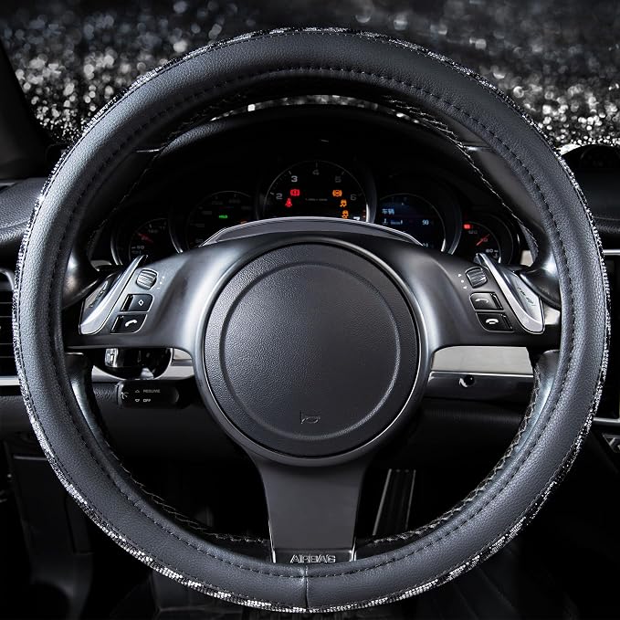CAR PASS Bling Diamond Leather Steering Wheel Cover, with Bling Sparkly Crystal Glitter Rhinestone Universal Fit 14" 1/2-15" Car Wheel Protector Fit for Women Girl SUV,Vans,Sedans,Trucks, Zebra Print - Image 8