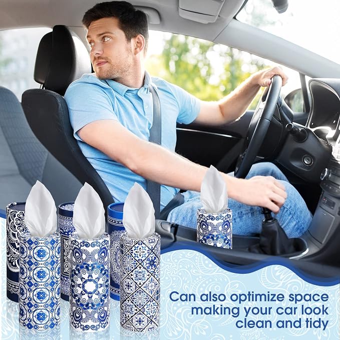 Outus 12 Pcs Mandala Car Tissues Cylinder Holder with 3 Ply Facial Tissue Bulk Round Tissue Holder Travel Tissues Boxes Container for Car Cup Wedding Birthday Party - Image 4