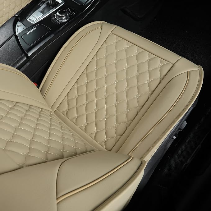 Car Seat Covers Full Set,Universal Fit for Most Cars,SUV,Sedans and Pick-up Trucks,Automotive Vehicle Faux Leather Cushion Covers for 5 Passenger Cars(Full Set,Beige) - Image 5