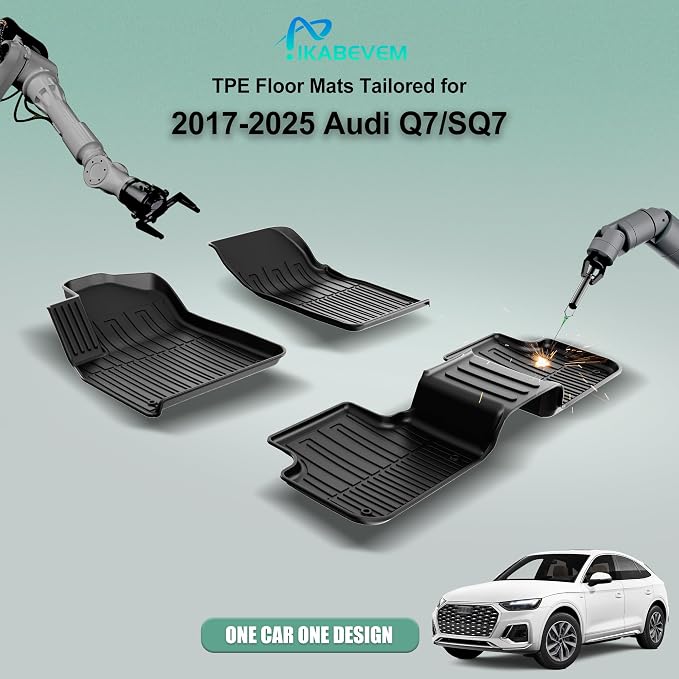 Floor Mats & Cargo Liner Fit for 2017-2026 Audi Q7/SQ7 | Custom Fit All Weather TPE Floor Liners for Q7/SQ7 1st & 2nd Row & Trunk Mat Full Set Car Mats, Black - Image 2