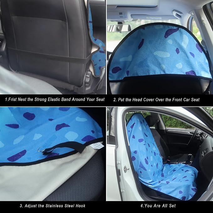 Car Seat Cover Protector Front Seats,for Gym Workout,Running,Swimming,Beach and Hiking,Waterproof Sweat Towel Bucket Seat Covers for Cars SUV Trucks (Blue Marbling, 2Pcs) - Image 4