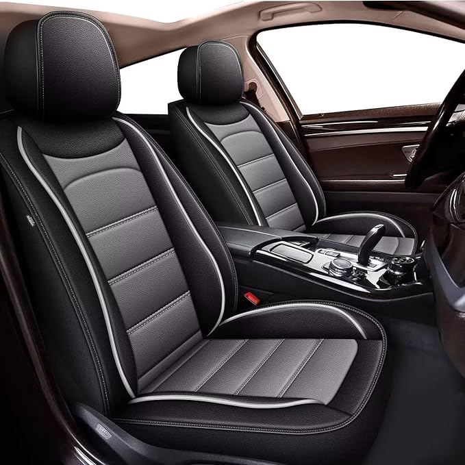 IKABEVEM Car Seat Covers Full Set Fit for Infiniti QX30 2017-2019: 5 Seats Auto Interior Accessories, Faux Leather Waterproof Seat Cushions Vehical Cover (Black&Grey) by IKABEVEM