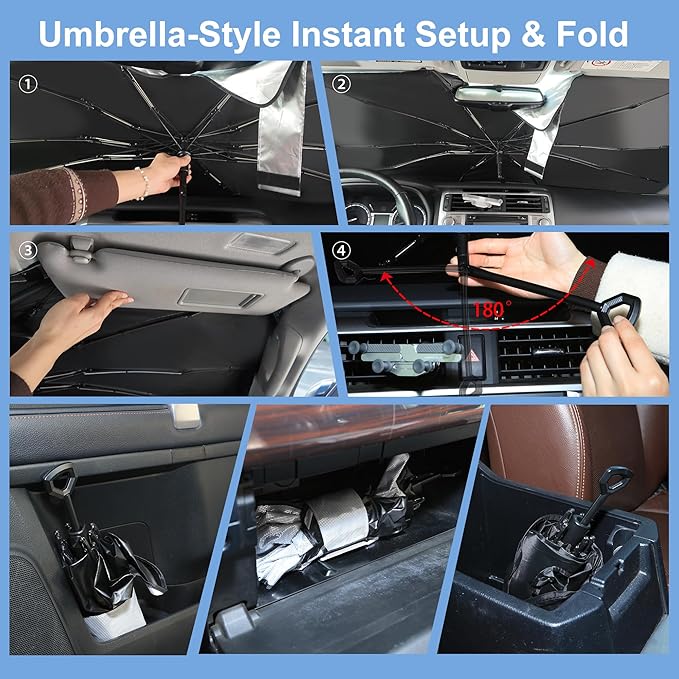 Windshield Sun Shade Umbrella for 2023-2026 Sportage for Kia | Full covered for windshield, Block UV Rays, Heat Reduction, Easy to install, Durable & Fold Up Small - Image 5
