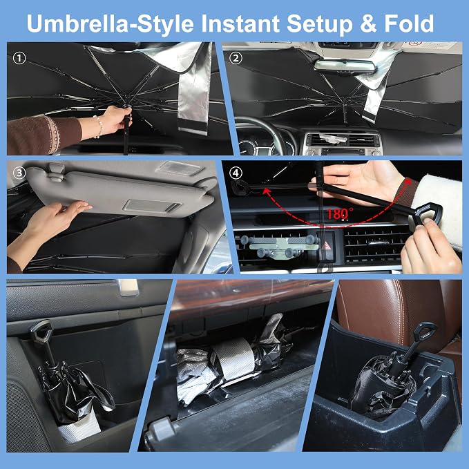 Windshield Sun Shade Umbrella for 2021-2026 Ford F150 F-150 | Full covered for windshield, Block UV Rays, Heat Reduction, Easy to install, Durable & Fold Up Small - Image 5