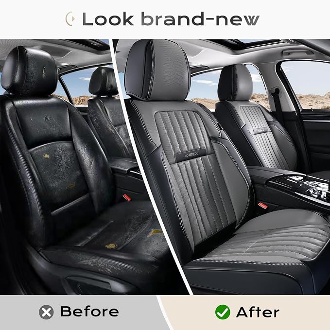 Coverado Car Seat Covers Front Seats, Seat Covers for Cars, Car Seat Protector, 2-Pack Car Seat Cushion Nappa Leather, Waterproof Seat Covers Carseat Cover Universal Fit for Most Cars(Black&Gray) - Image 7