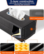 Large Car Tissue Holder PU Leather Organizer with 2 Mesh Pockets | Rectangle Tissue Box Cover for Headrest, Backseat & Armrest, Smooth-Pull Metal Opening Fits 120-160 Count Napkins - Image 8