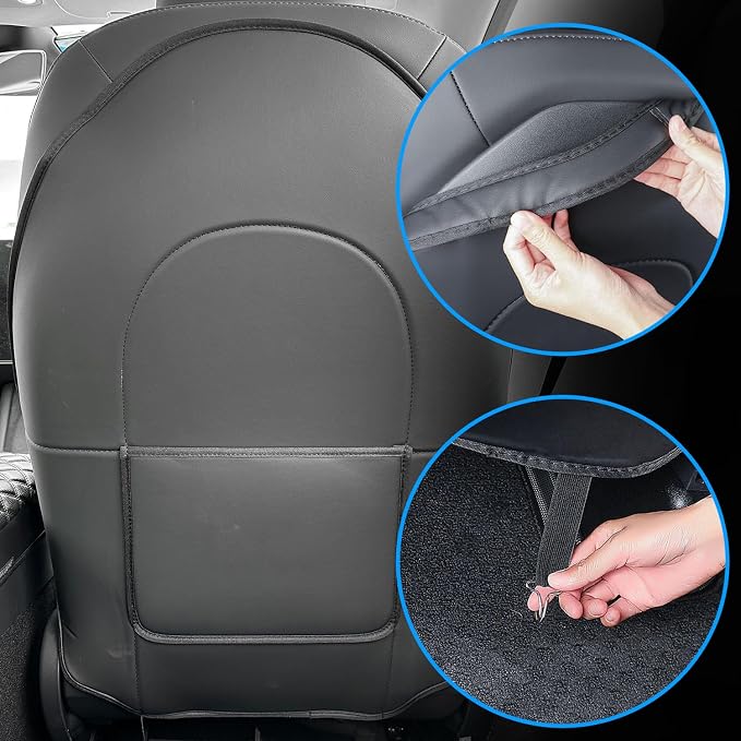 TOPABYTE Seat Back Kick Protector for Tesla Model Y Model 3 Model S Model X | Scratchproof Leather Backseat Mats for Kids & Pets Wear-Resistant Back Seat Cover with Extra Organizer Pocket 2 PCS - Black - Image 4