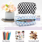 PAZIMIIK Checkered Makeup Bag for Purse Portable Zipper Make Up Pouch Small Cosmetic Case for Travel Accessories (Blue) | Cute Zipper Makeup Organizer for Women, Travel Essentials, Toiletries, Makeup Brushes, Beauty Accessories&Bridesmaid Gifts - Image 3