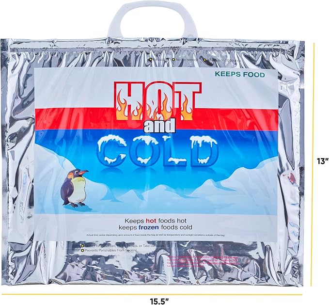 Superio Hot and Cold Insulated Bags for Food Delivery, Grocery Shopping Bags, Food Storage for Hot and Frozen Food for Travel, Disposable Cooler Bag, Reinforced Thermal Lunch Bag (72, 15.5"x13") - Image 2