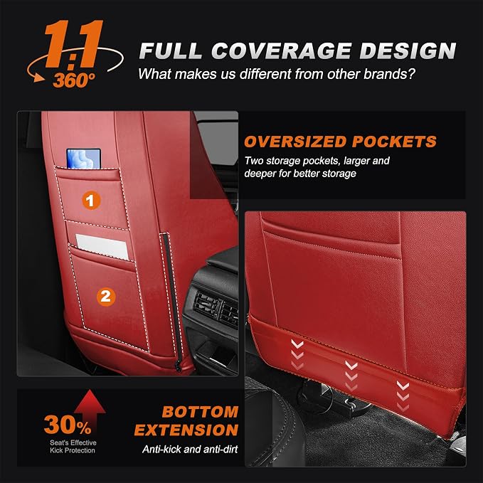 Custom Fit Bling Diamond Seat Covers for Honda CRV 2023-2026 | Full Set 5 Seats Faux Leather Automotive Glitter Crystal Sparkle Strips for Cute Women Girl, Red - Image 5