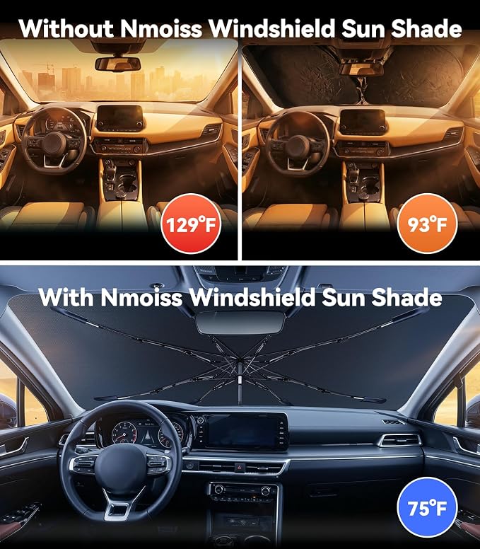 Nmoiss Windshield Sun Shade Umbrella [Vinyl Coating Heat Shield] Fit for Rogue 2008-2026 Accessories, Protect Car from Sun Rays & Heat Damage Keep Cool and Protect Interior - Image 2