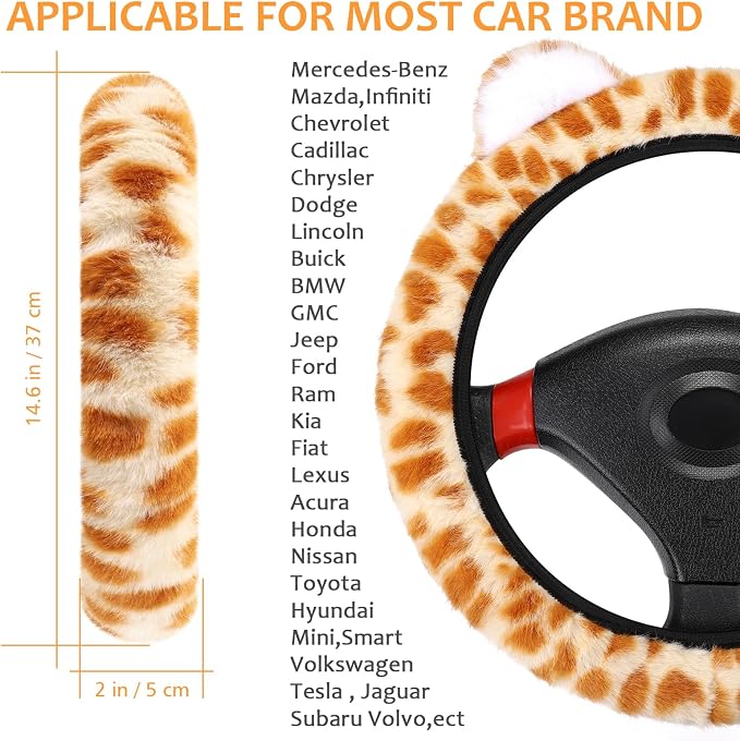 Accmor Fuzzy Leopard Print Car Steering Wheel Cover Women Car Accessories | Soft Furry, Non-Slip, Elastic Steering Wheel Covers, Universal 15 Inch Fit Auto, Suvs, Truck - Image 2