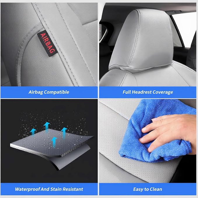coverdream Full Set Leather Seat Covers for Toyota Corolla 2023-2026 LE Sedan(Not fit Hybrid),Airbag Compatible,Waterproof Car Seat Protector,Fit Like A Glove(Gray) - Image 8