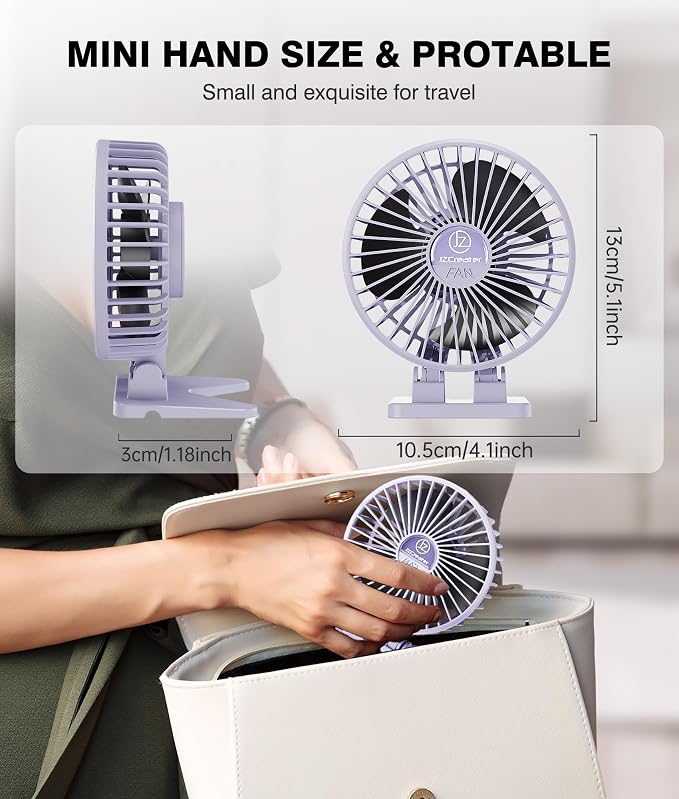 JZCreater USB Desk Fan, Mini Fan Portable, 3 Speeds Desktop Table Cooling Fan, Plug in Power Fan, Rotation Strong Wind, Quiet Personal Small Fan for Home Desktop Office Travel Bedroom, Purple - Image 6