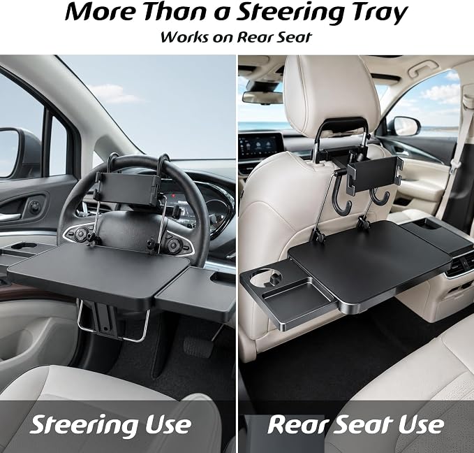 Large Car Steering Wheel Tray Back Seat Headrest Tray with Phone Holder, Steering Wheel Desk Food Table for Car Laptop Mount Steering Wheel for Large SUVs, Trucks & Vans,17.5" - Image 6