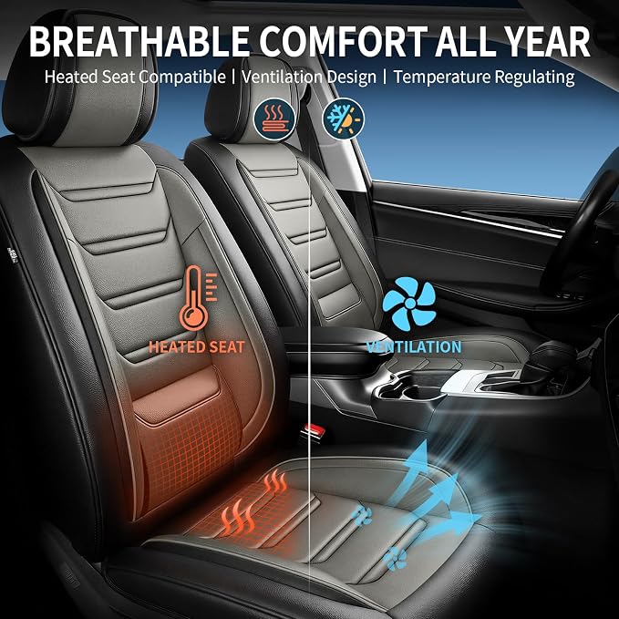 Fit Patriot Seat Covers Custom Fit for Jeep Patriot 2007-2017, Full Set | Premium Leather Full Coverage Protectors, Waterproof, Breathable, Scratch Resistant, Easy Wipe, Airbag Compatible, Black+Gray - Image 5