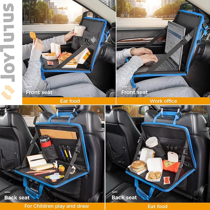 JOYTUTUS 3 in 1 Steering Wheel Eating Tray (Blue), Car Back Seat Laptop Desk, Multifunctional Office Bag Car Work Table for Writing, Car Organizer for Kids, Commuters, Family - Image 5