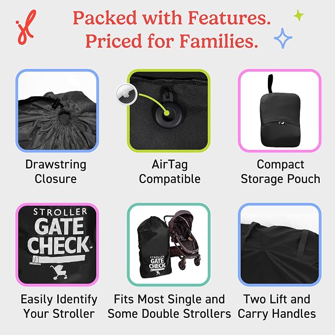 J.L. Childress Gate Check Travel Bag for Single & Double Strollers, Black | AirTag compatible Gate Check Bag keeps strollers clean, protected & easy to identify when airport gate checking - Image 6