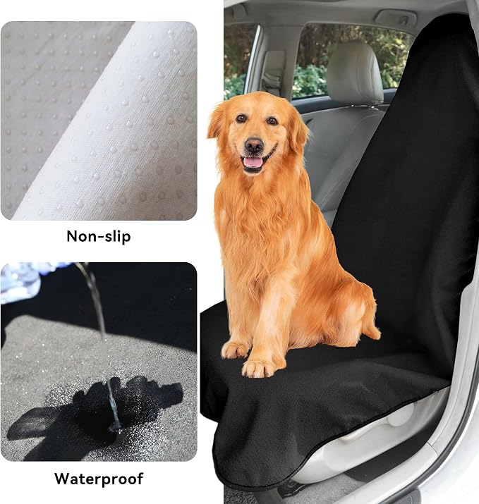 Waterproof Towel Car Seat Cover, Sweatproof Non Slip Towel Carseat Cover, Machine Washable Vehicle Bucket Frontseat Protector Accessories, Universal for SUV, Sedan, Truck (Black) - Image 4