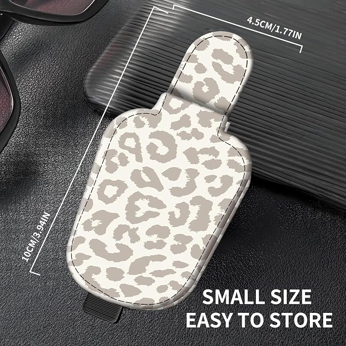 Leather Magnetic Sunglass Holder for Car Sun Visor, Cute Eyeglass Ticket Card Hanger Clip, Universal Auto Interior Accessories for SUV Pickup Truck Beige Leopard Print - Image 4