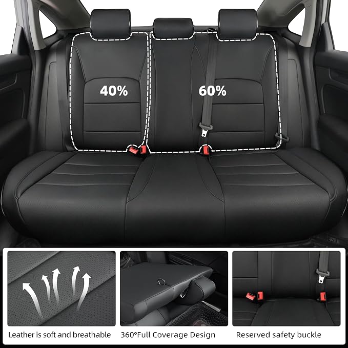 Lolcar Custom Fit Civic Seat Cover Full Set for Honda Civic 4 Door Sedan-Only (2022 2023 2024 EX)&(2025-2026 Sport),5-Seats Full Set,Leather Seat Protector (Black) - Image 3