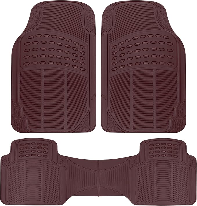 BDK ProLiner Car Floor Mats for Cars Trucks SUV 3pc All-Weather Burgundy | Heavy Duty Rubber Liners with Universal Trimmable Fit, Durable Waterproof Vehicle Auto Floor Mats Channels Burgundy Red by BDK