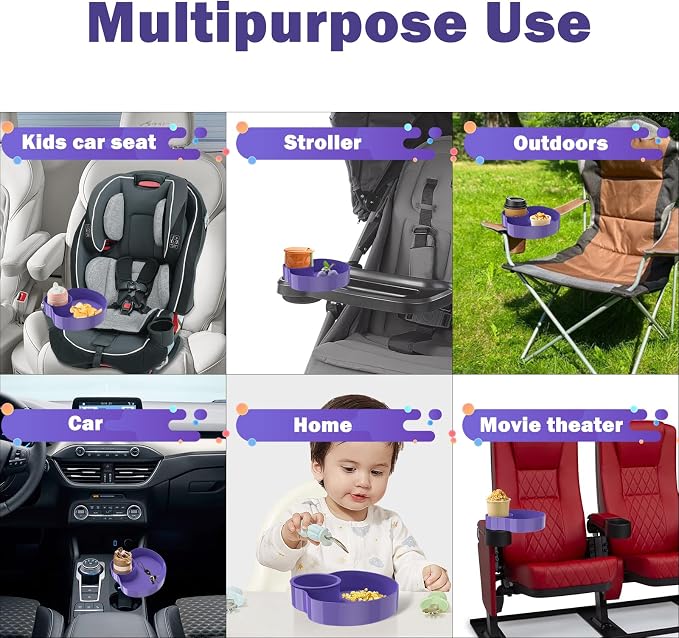 Kids Car Seat Tray, Travel Tray with Cup Holder for Toddler Baby, Kids Car Seat Food Snack Organizer for Road Trip, Stroller snack Organizer Travel Must Haves Toddler Must Haves (Purple, 1 PCS) - Image 3
