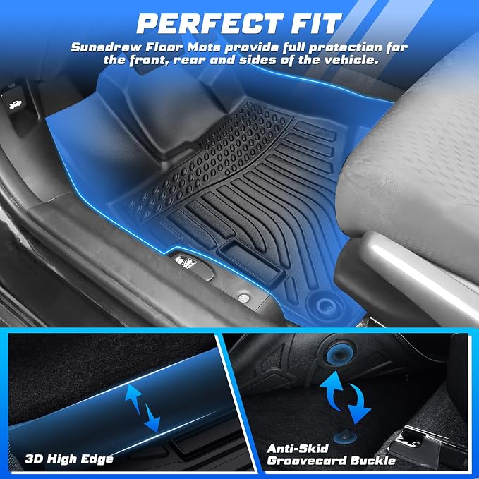 Sunsdrew Floor Mats for 2012-2015 Honda Civic Sedan, All Weather Car Mats Front Rear 2 Rows Floor Liners for Civic Accessories TPE Rubber Raised Edge (Not for Coupe) - Image 3