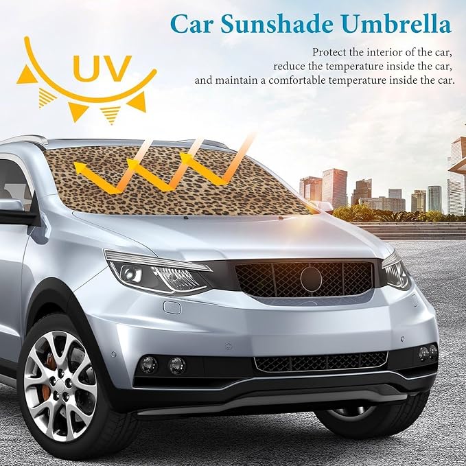 Leopard Print Car Windshield Sun Shade Umbrella, Foldable Car Front Windshield Sunshade with Bendable Handle, Windshield Sun Visor for Most Vehicles - Image 4