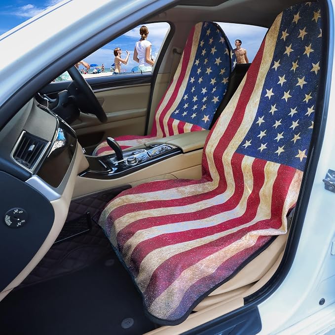 Car Seat Covers 2pcs Waterproof Towel Car Seat Cover Universal Fit for Most Trucks SUV Fitness Athletes Pets Gym and Water Sport，American Flag Design - Image 2
