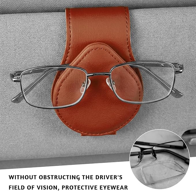 Magnetic Sunglass Holder for Car Visor, Leather Vehicle Sunglass Hanger Clamp Card Holder with Magnet, Universal Eyeglass Clamp Visor Ticket Organizer for Cars Trucks SUVs (Brown) - Image 5