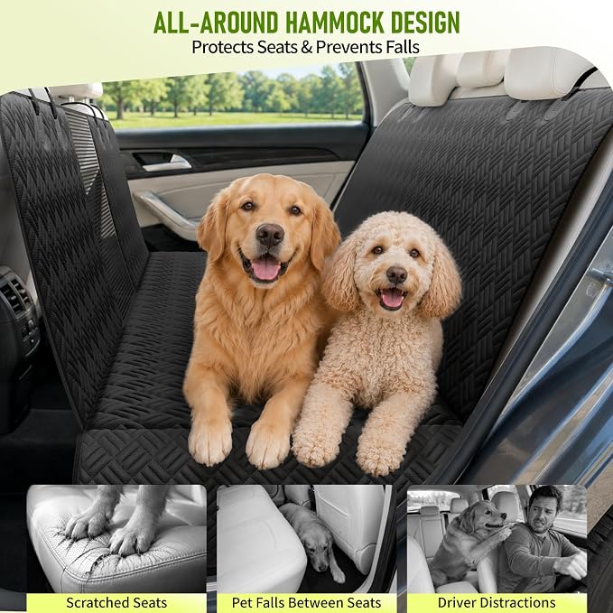 Dog Car Seat Cover for Back Seat, Waterproof 600D Oxford Dog Hammock | for Compact Cars/SUVs, Non-Slip Scratch Proof Pet Car Seat Protector with Mesh Window, Easy to Clean & Install, 52 Inch - Image 3