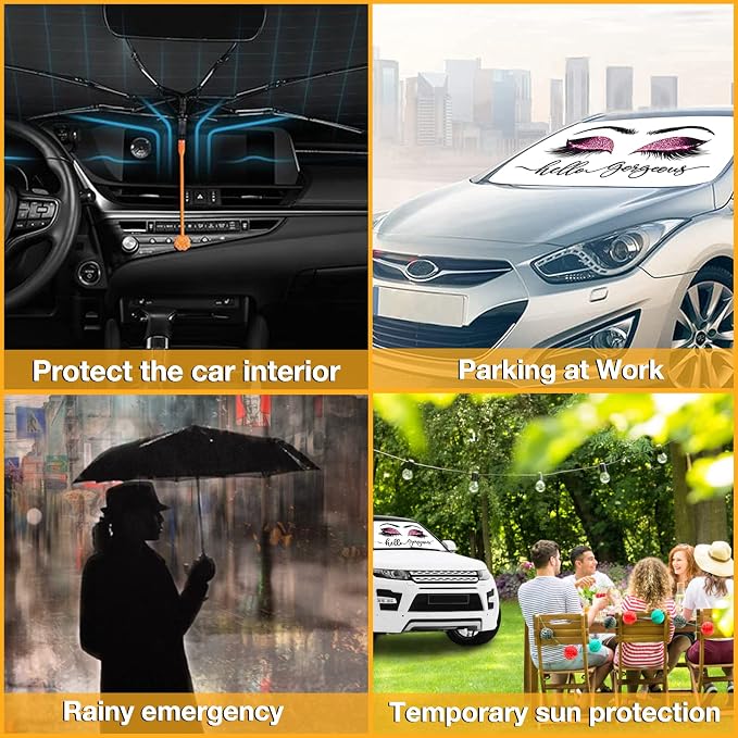 CHILL·TEK Pink Eyelash Car Windshield Umbrella, Hello Gorgeous Sun Shade Umbrellas for Car Front Window, Block UV Rays Foldable Windshield Umbrella Sun Visor Protector-Keep Car Cool for Most Vehicles - Image 7
