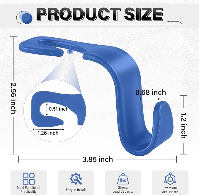 SINGARO 4 Pack Car Seat Headrest Hooks, Vehicle Back Seat Hanger Storage Organizer for Purse Handbag Backpack Coat Grocery, 360° Rotating Heavy Duty Holds 44lbs, Blue - Image 2