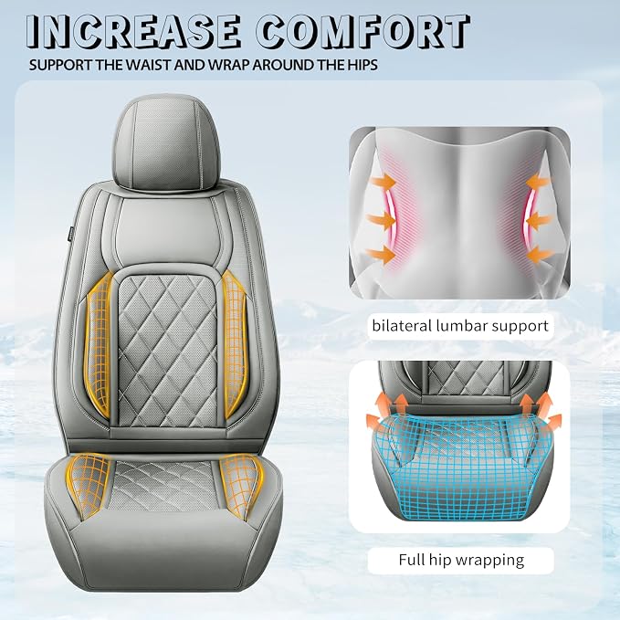 Fit Camry Premium Leather Car Seat Covers for Toyota Camry 2012-2025 2026 - Waterproof，Breathable，All-Weather Seat Cushion Protecto & Airbag Compatible, Full Set Gray - Image 7