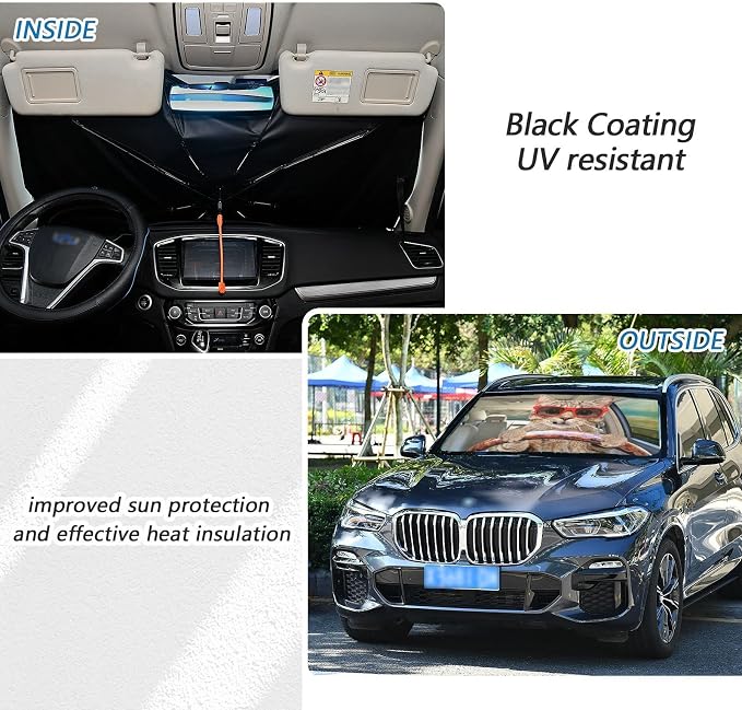 Fun Cute Cat Driving Windshield Sun Shade Umbrella Foldable Car Front Window Sunshade Blocks UV Rays Heat Keep Vehicle Cool (55" x 27.5") - Image 3
