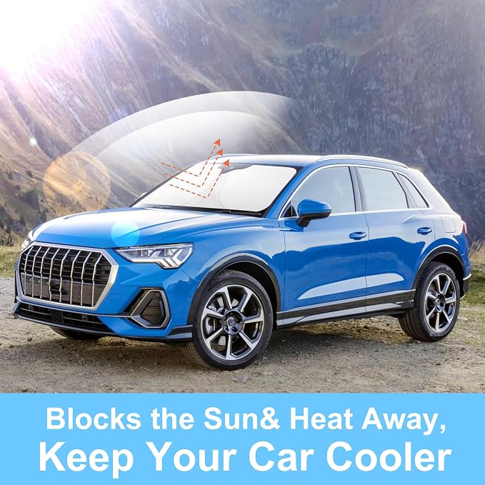 Front Windshield Sun Shade Foldable Car Front Window Sun Shade Windshield Shade Custom Fit for 2019-2025 2026 Audi Q3 Block UV Rays Accessories Heat Keep Car Cooler - Image 4
