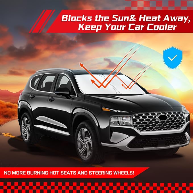 ARISMOTOR Windshield Sun Shade for Hyundai Santa Fe 2019-2026 | Custom Fit, Foldable Front Window, Block UV Rays, Keep Car Cooler - Image 7