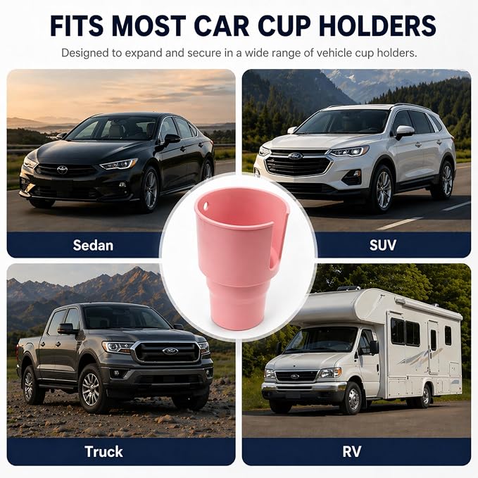 Car Cup Holder Expander for Large Bottles, Fits 32 oz to 40 oz Water Bottles and Handle Mugs, Secure Base for Most Vehicle Cup Holders, Durable ABS, Easy to Install, Durable ABS (Pink) - Image 7