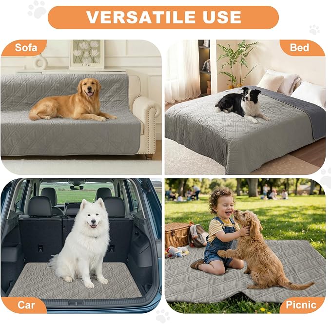 100% Waterproof Washable Dog Blanket，Light Gray+Gray， 52"x82" | ,7-Layer Reversible Couch Covers for Dogs Met for Sofa Furniture Car Camping - Image 4