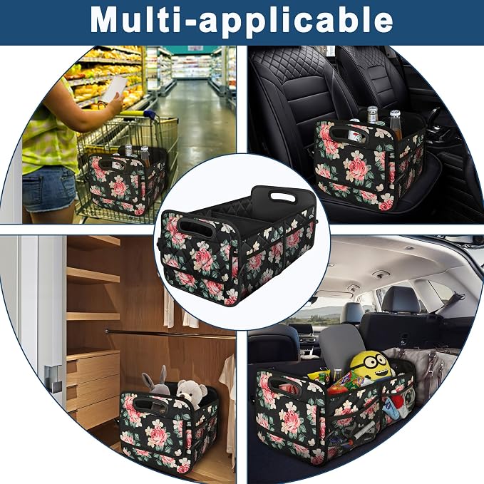Deosk Trunk Organizer and Storage with Reinforced Handles,Car Accessories for Women/Men 50L Waterproof Polyester Trunk Organzier for Car/SUV/Minivan/Truck(Medium, Floral) - Image 6