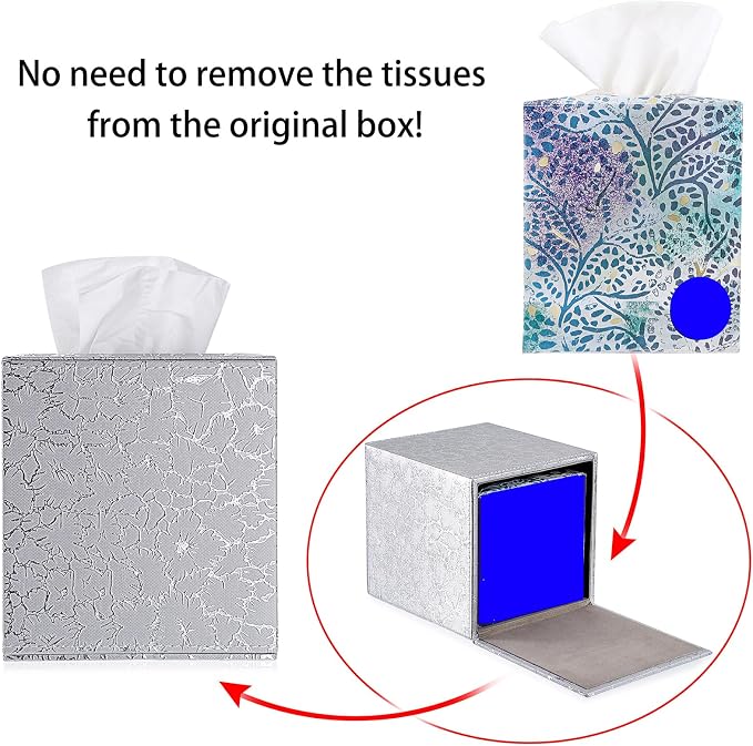 Sumnacon Square Tissue Box Cover with Magnetic Bottom,PU Tissue Box Holder | Stylish Cube Tissue Box Decorative Tissue Covers for Vanity Toilet Tank Dresser Night Stand Table Countertop Office Car - Image 5