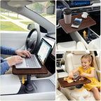 Car Desk for Laptop, 360° Swivel, Height Adjustable Wood-Grain Tray | Tool-free install, fits 2.8"-3.9" cup holders. Scratch-resistant wood-grain finish. For laptop work, dining, or passenger use - Image 2