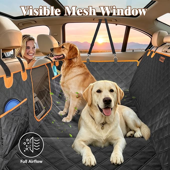 Hard Bottom Car Seat Cover for Dogs-900D Oxford Heavy Duty Extender Dog Seat Cover Back Seat, Waterproof Dog Hammock with Joint-Friendly Sponge Pad Mesh Window, Supports 600LBS-Fit Sedan/SUV - Image 8