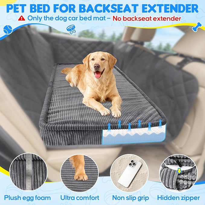 Loiion Dog Car Bed, Non-Slip Backseat Extender Pet Mat 50"x24.6"x4" | Removable, Washable Dog Bed With Waterproof Liner Protects Car Seats, Anti-Slip Travel Bed For Dogs - Image 4