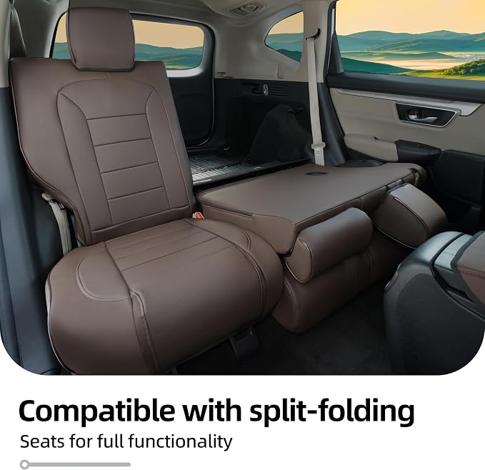 Lolcar CRV Seat Covers Custom Fit for Honda CRV 2017 2018 2019 2020 2021 2022,Leather Car Seat Cover Full Set for Trucks SUV,Waterproof Car Seat Cushion,Faux Leather(Coffee) - Image 5