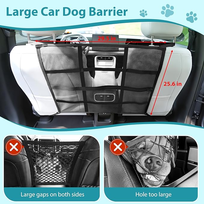 VavoPaw Dog Car Barrier, Car Net for Dog, Pet Barrier for SUV/Car/Truck | With Mesh Organizer, Scratch-Resistant, Large Barrier Area, Adjustable Strap, Sturdy Easy to Install,Car Divider for Backseat - Image 2